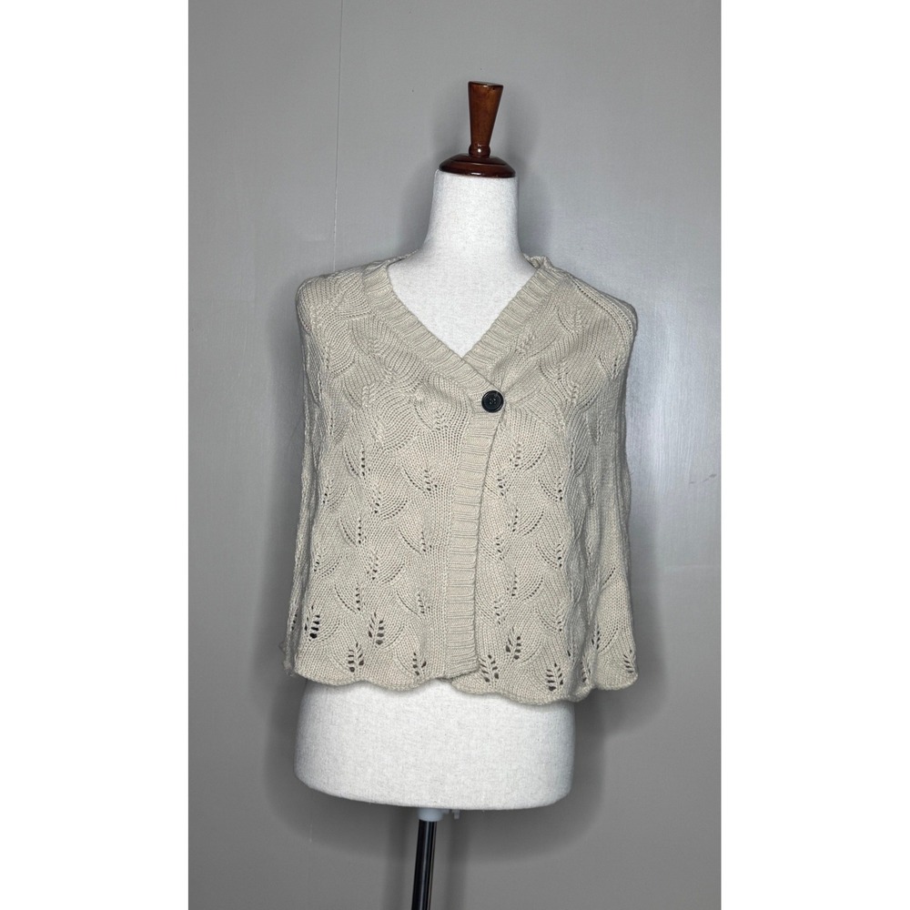 New York & Company Cream Pointelle Knit Cape Cardigan Single Button S/M